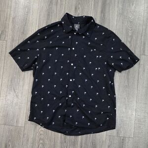 H&M: Dark Blue Regular Fit Shirt with White Palm Print